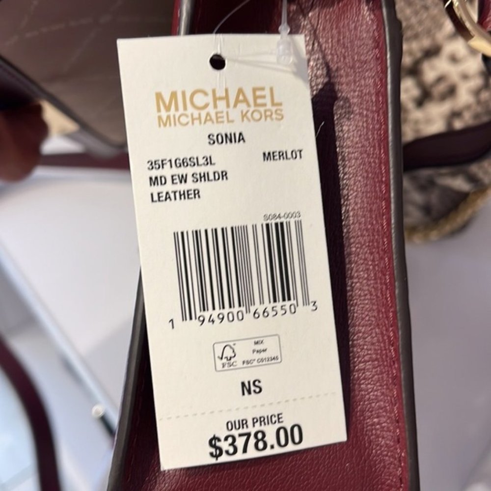 Michael Kors Sonia Medium Leather Shoulder Bag Merlot - Picture 3 of 16